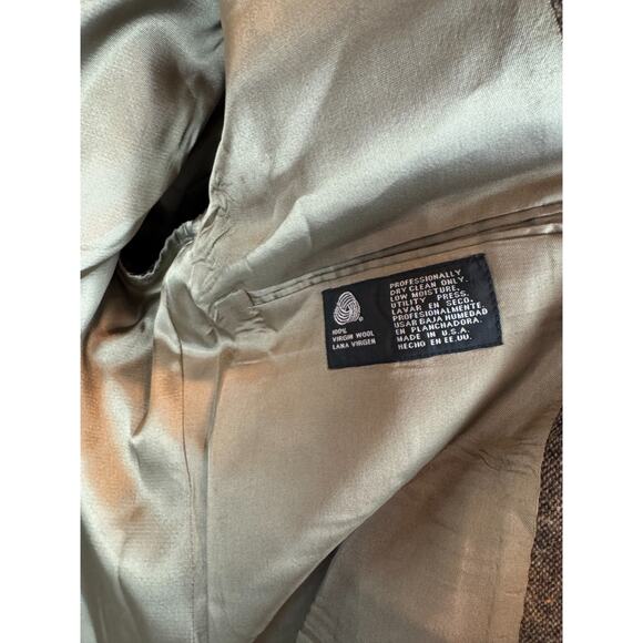 STAFFORD brown suede elbow patch 100% wool tweed mens jacket blazer 42R NWOT - Picture 13 of 14